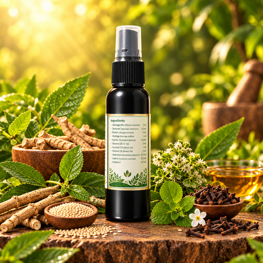 ManVital Oil back label with ingredients on herbal background