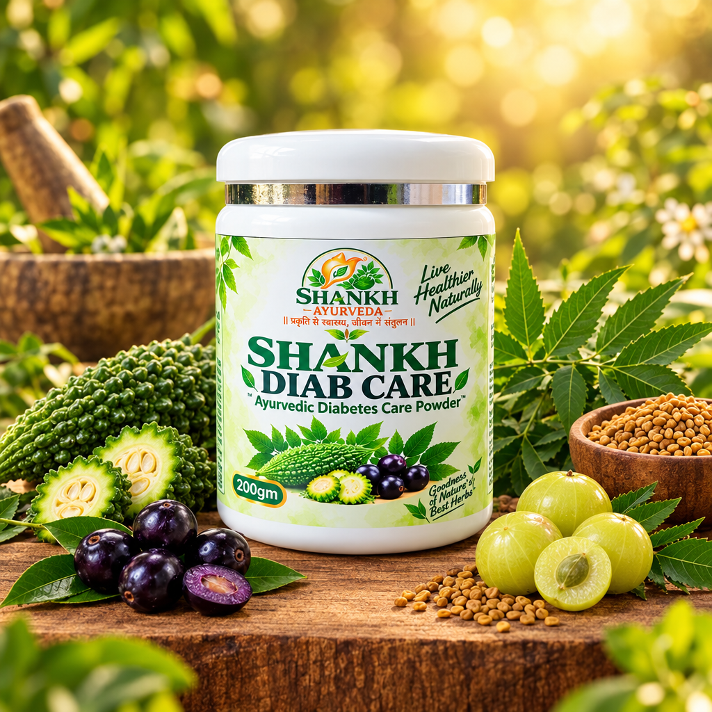 Shankh Diab Care front - botanical Ayurvedic background